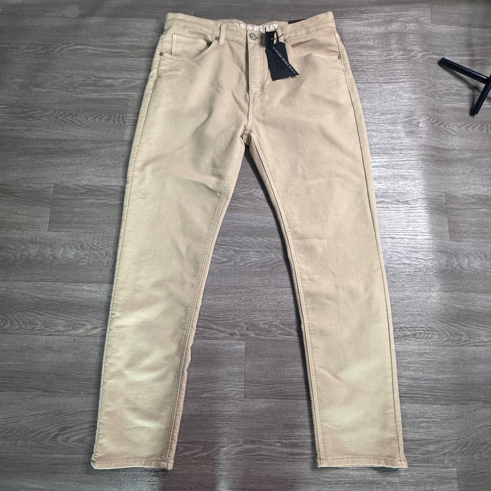 Vintage Genes Black Mens Slim Fit French Terry Denim Khaki Pants W36 L32 NEW